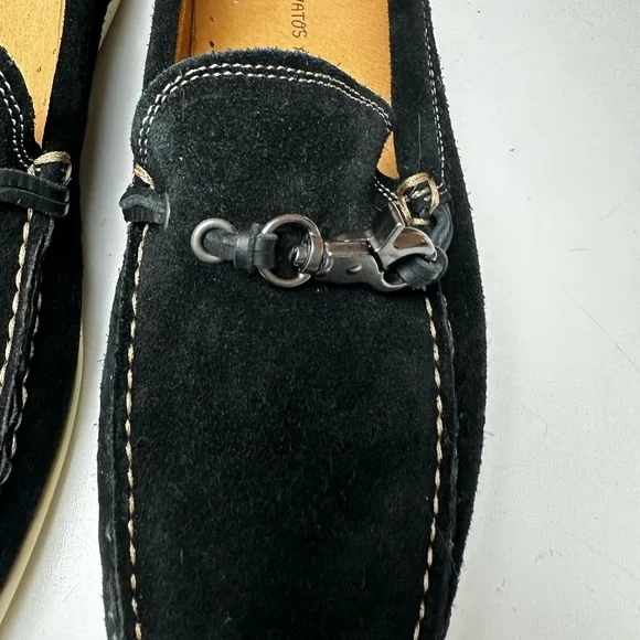 John Varvatos Black Suede Leather Metal Detail Boat Moccasins Loafers 10.5 NWOT